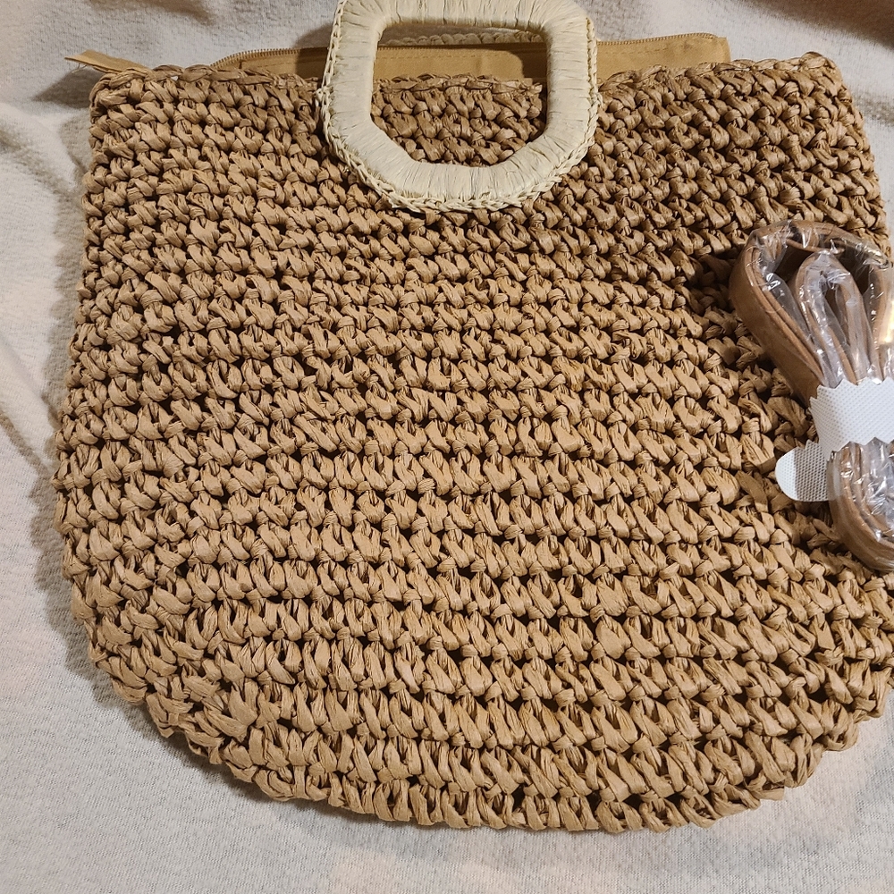 Stylish Tan Woven Tote Bag